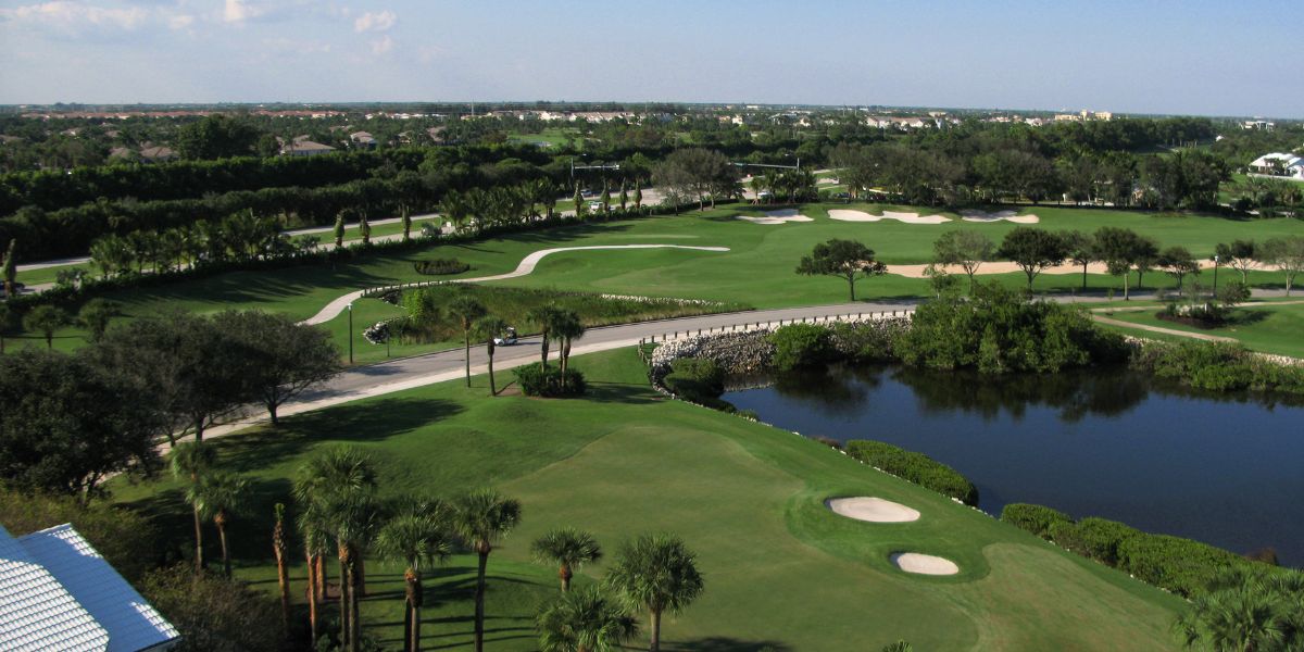 aerial image of the golf course at Admirals Cove in Jupiter, Florida