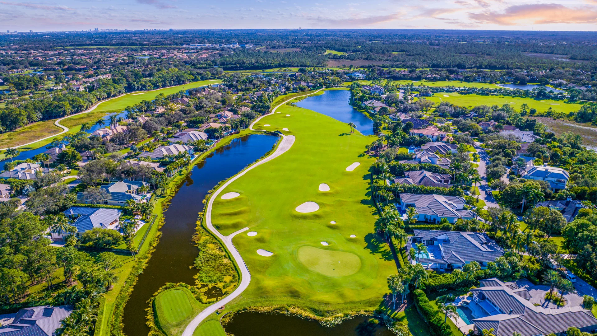 aerial view of some of the Old Marsh homes for sale in Palm Beach Gardens, Florida