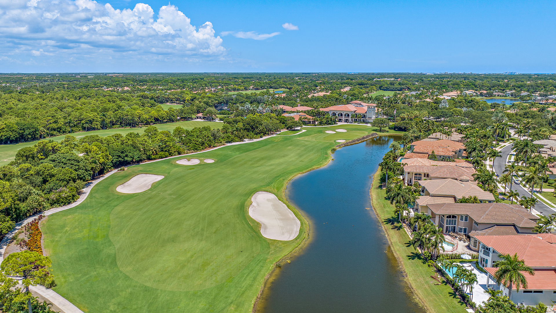 an aerial view of some of the Palm Beach Gardens golf course homes