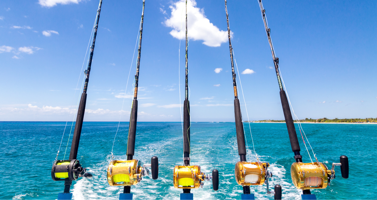 fishing rods on a boat going deep sea fishing in Florida